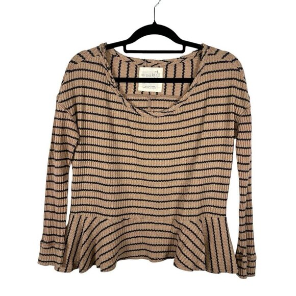 Free People We The Free Auntie Em Thermal  Peplum Long Sleeve Striped top Size S - Picture 1 of 7